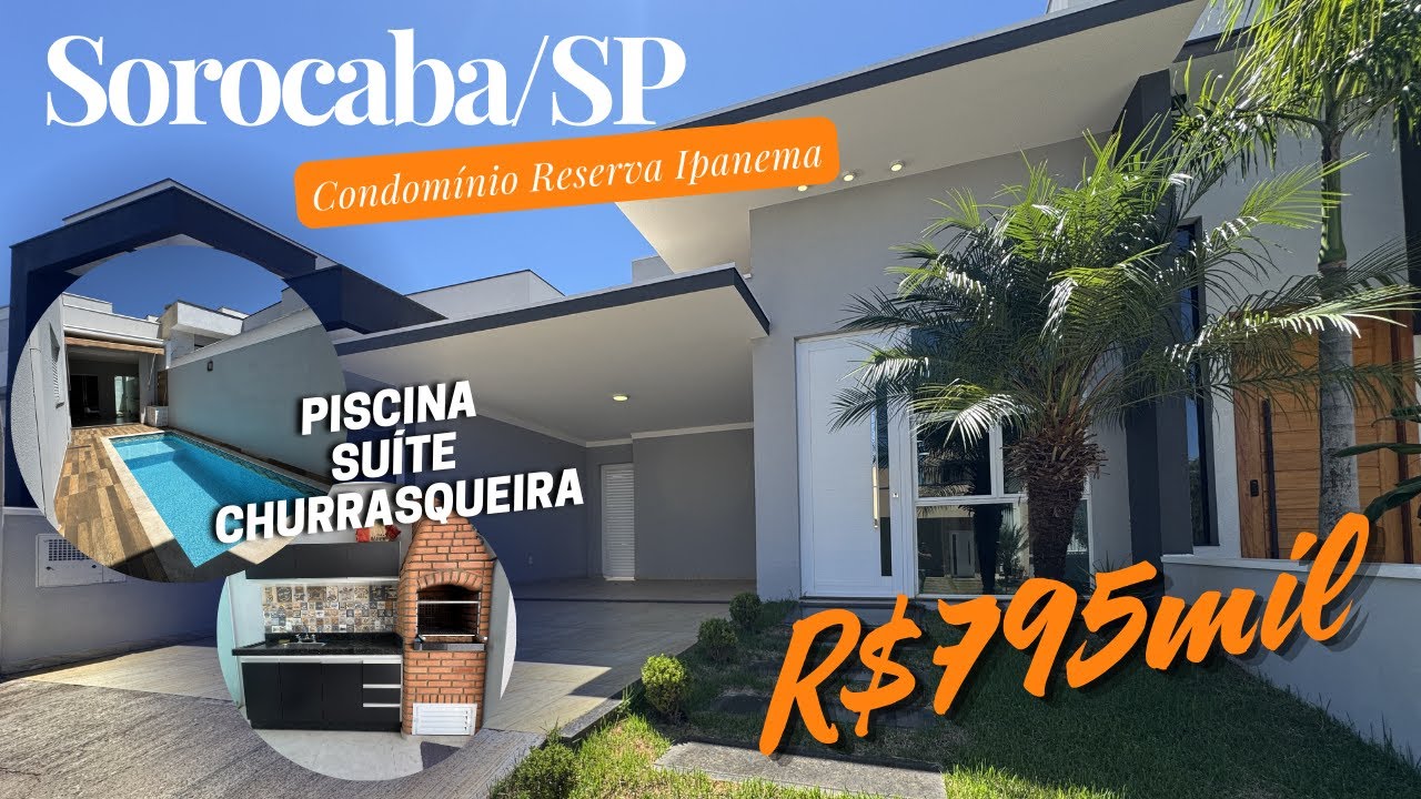 Sorocaba/SP- Cond. Reserva Ipanema/ Suíte master com closet, piscina, churrasqueira e muito mais
