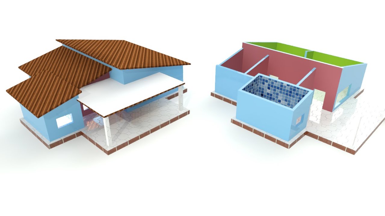 AutoCAD Skillion Roof Building Complete Walkthrough 3D Modeling - QasimCAD