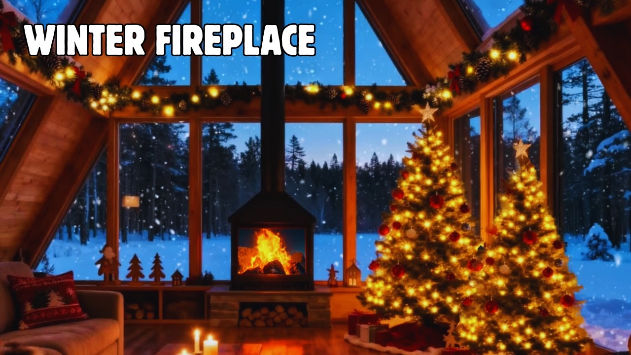 🔥Ambient Fireplace Crackling 24/7 | ❄️Snow Cabin Scene | Winter Ambience (No Music)