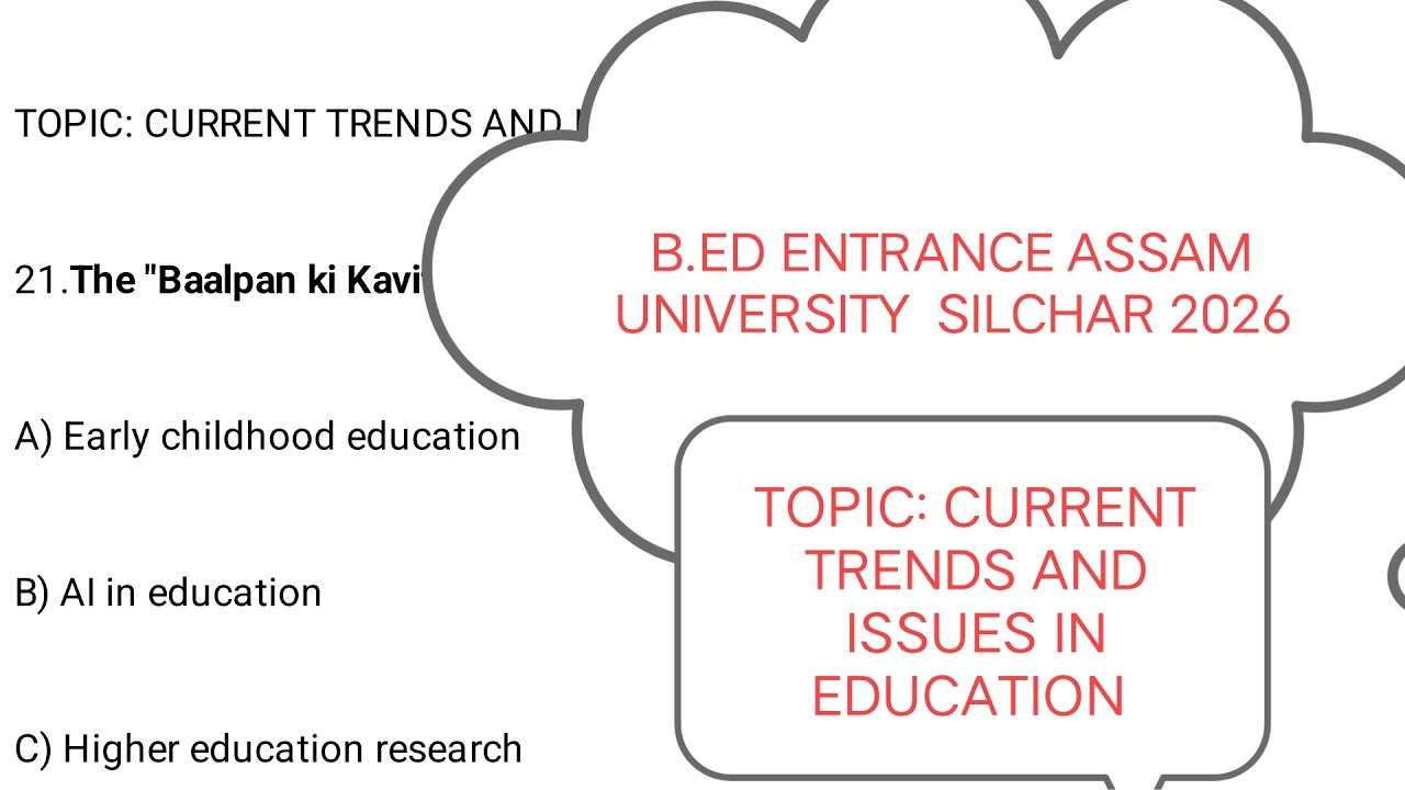 #CURRENT TRENDS AND ISSUES IN EDUCATION  MCQ #B.ED ENTRANCE ASSAM UNIVERSITY SILCHAR 2026 #RUBELSIR