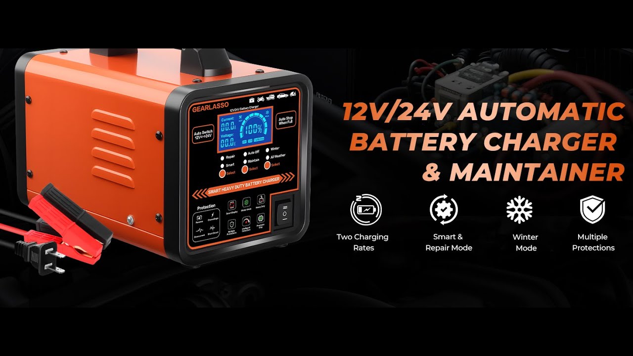 GEARLASSO 12V 24V Car Battery Charger Heavy Duty