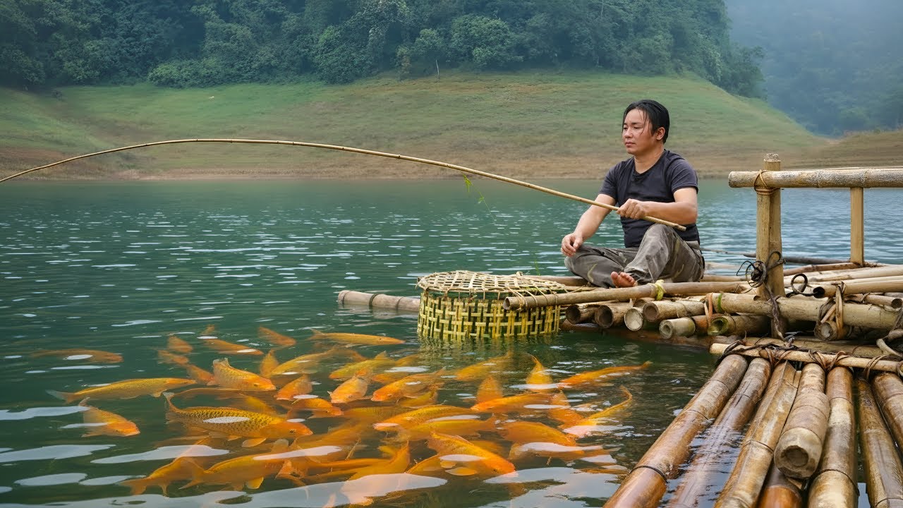 Fishing and weaving bamboo fish cages - Setting traps, cooking and surviving on the river