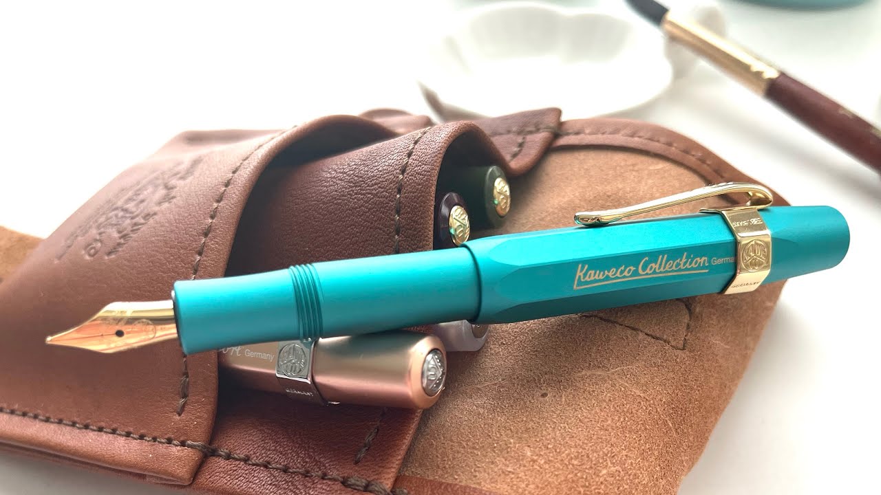 Kaweco AL Sport Aluminum Fountain Pen Review 🖊 Limited Edition Iguana Blue FINE NIB unboxing