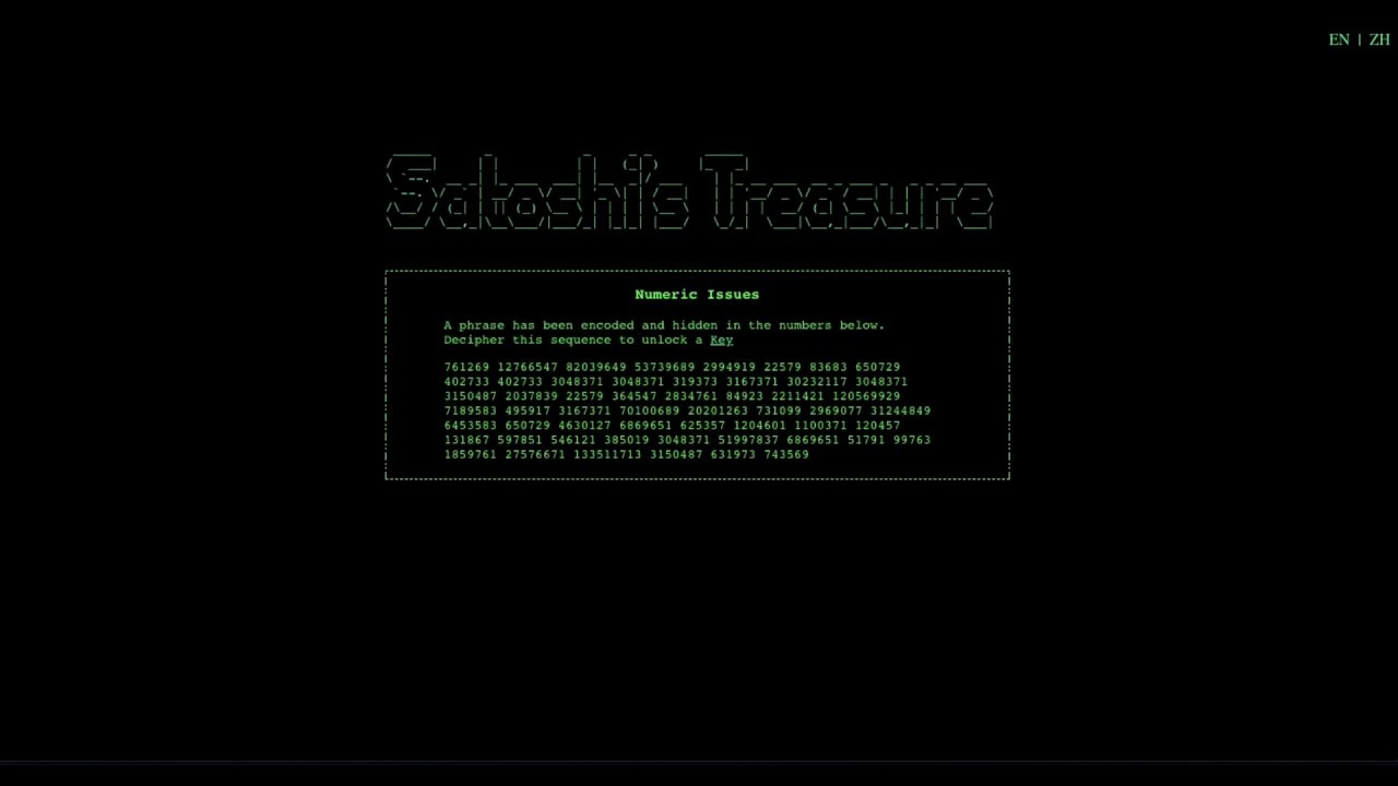 Satoshi's Treasure Clue #20 The Numeric Key   Numeric Issues $1,000,000 Bitcoin Treasure Hunt