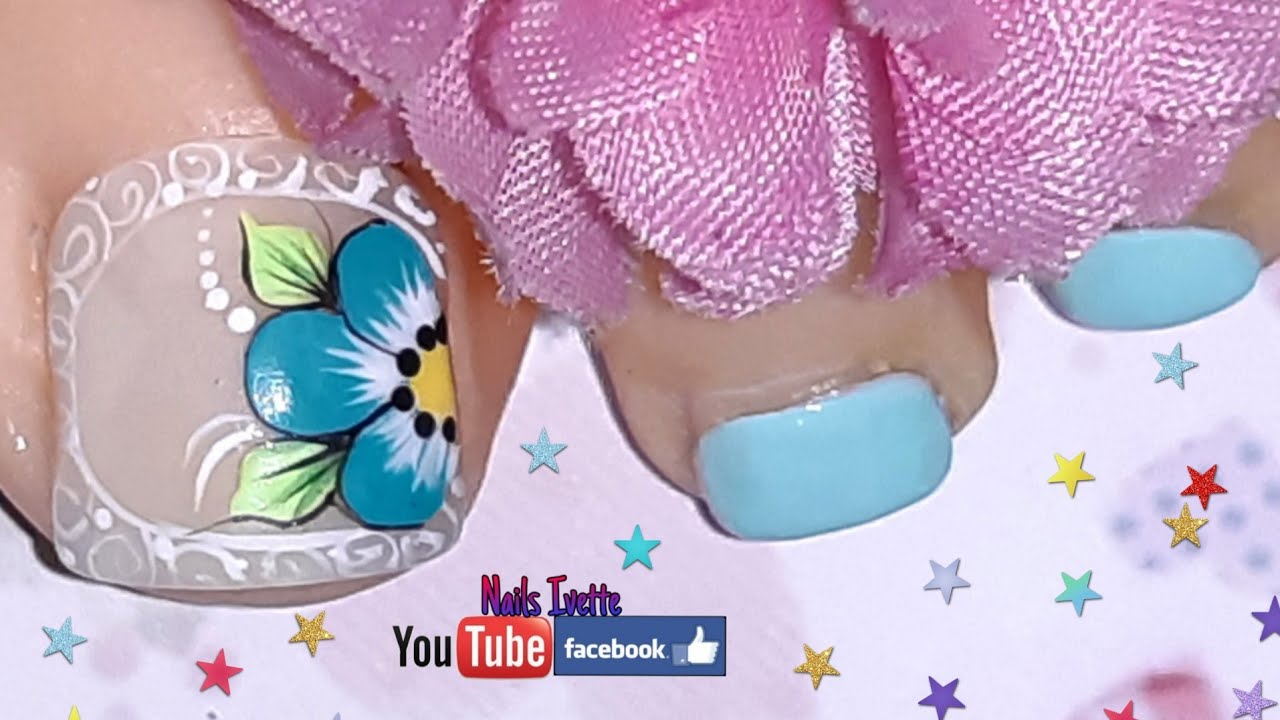 Decoración de uñas para PIE con flor/uñas bonitas/uñas paso a paso
