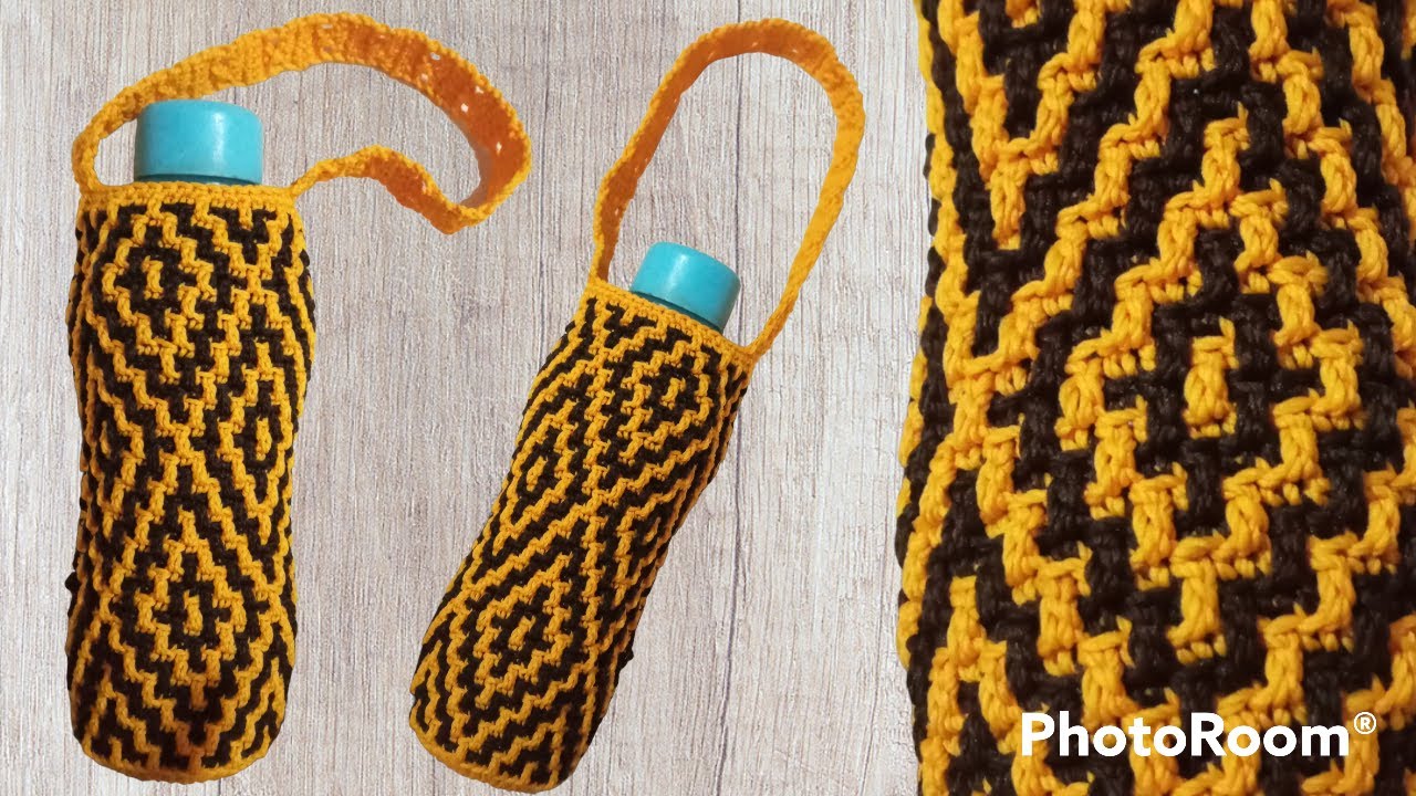 Sarung Botol Rajut Motif Mozaik 25, Pemula bisa ikut membuat (SUB AVAILABLE CC)