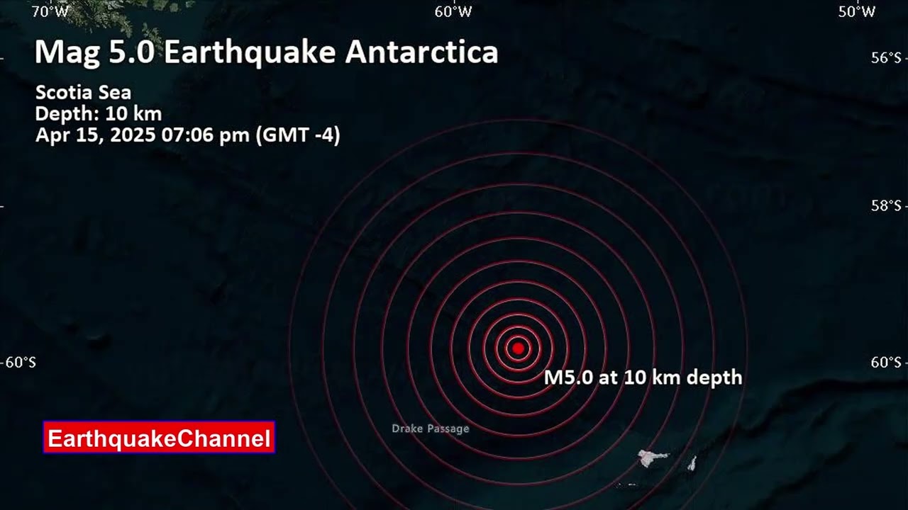 Strong Mag. 5.0 Earthquake - South Atlantic Ocean, 225 km Northwest of Elephant Island, Antarctica