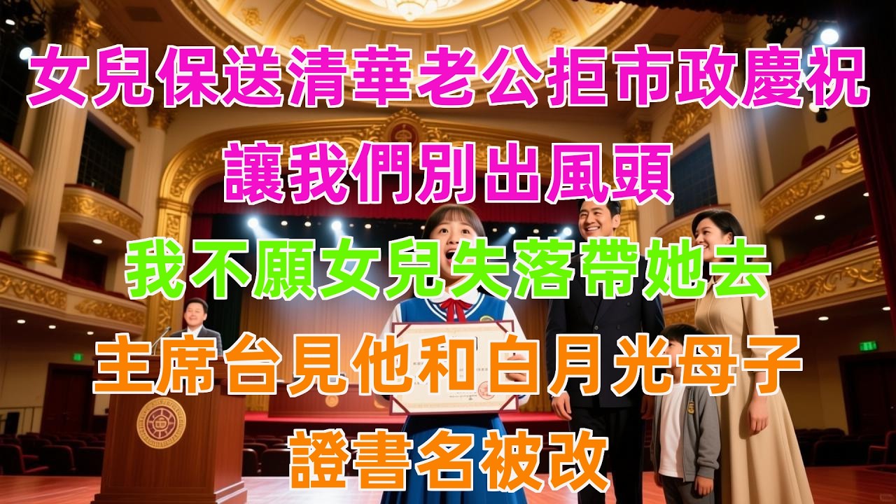 女兒保送清華老公拒市政慶祝，讓我們別出風頭，我不願女兒失落帶她去，主席台見他和白月光母子，證書名被改！