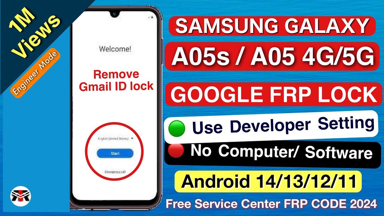 Обход FRP для Samsung A05/A05S на Android 13/14I. Разблокировка аккаунта Google. Код *#0*# не раб...