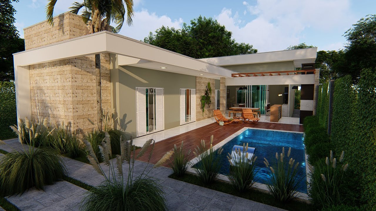 ( P - 048 ) CASA EM L COM PISCINA - CASA COM SUITE - CASA MODELO EM L