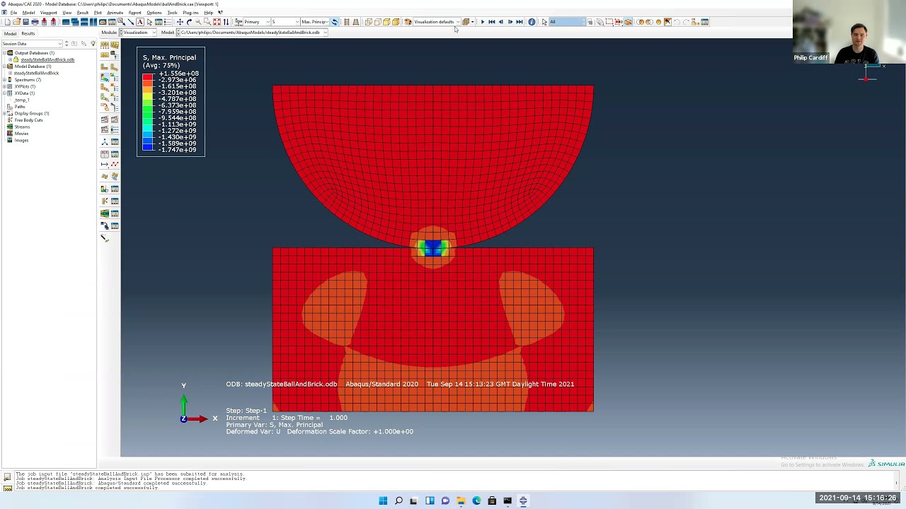 [Abaqus Tutorial 6] Steady state stress analysis of a contacting ball and brick