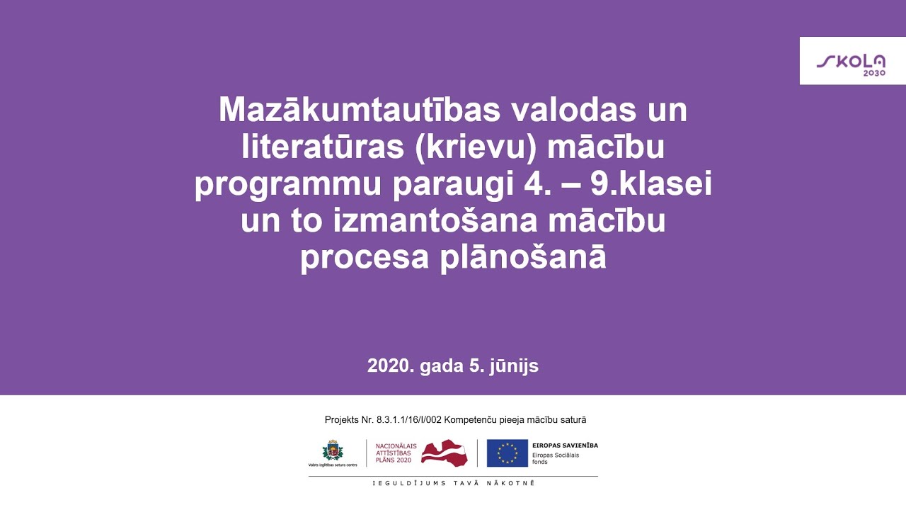 Mazākumtautības (krievu) valodas un literatūras mācību programmu paraugi pamatizglītībā