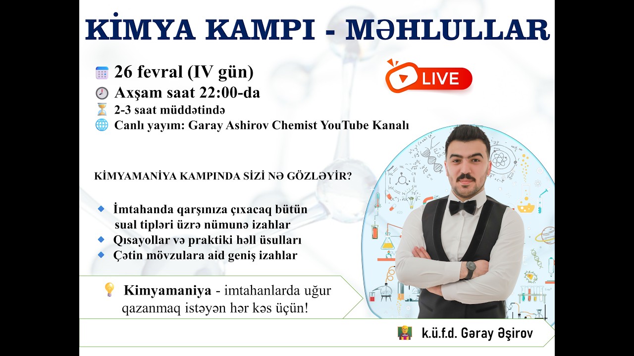 KİMYAMANİYA - MEHLULLAR- KİMYA Kampi sual ve movzu izah   #kimya #abituriyent  #miq #sertifikasiya