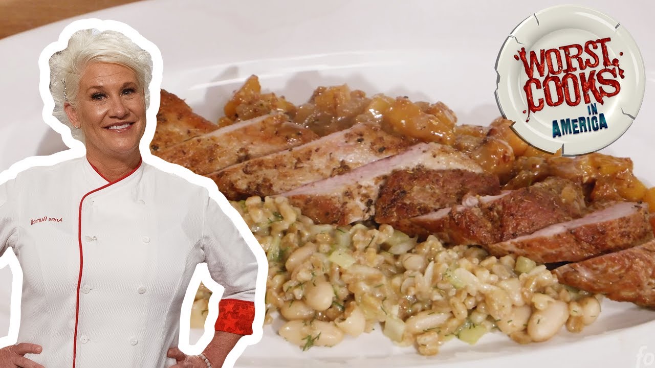 Anne Burrell's Pork Tenderloin with Peach Chutney and Farro | Worst Cooks in America | Food Network