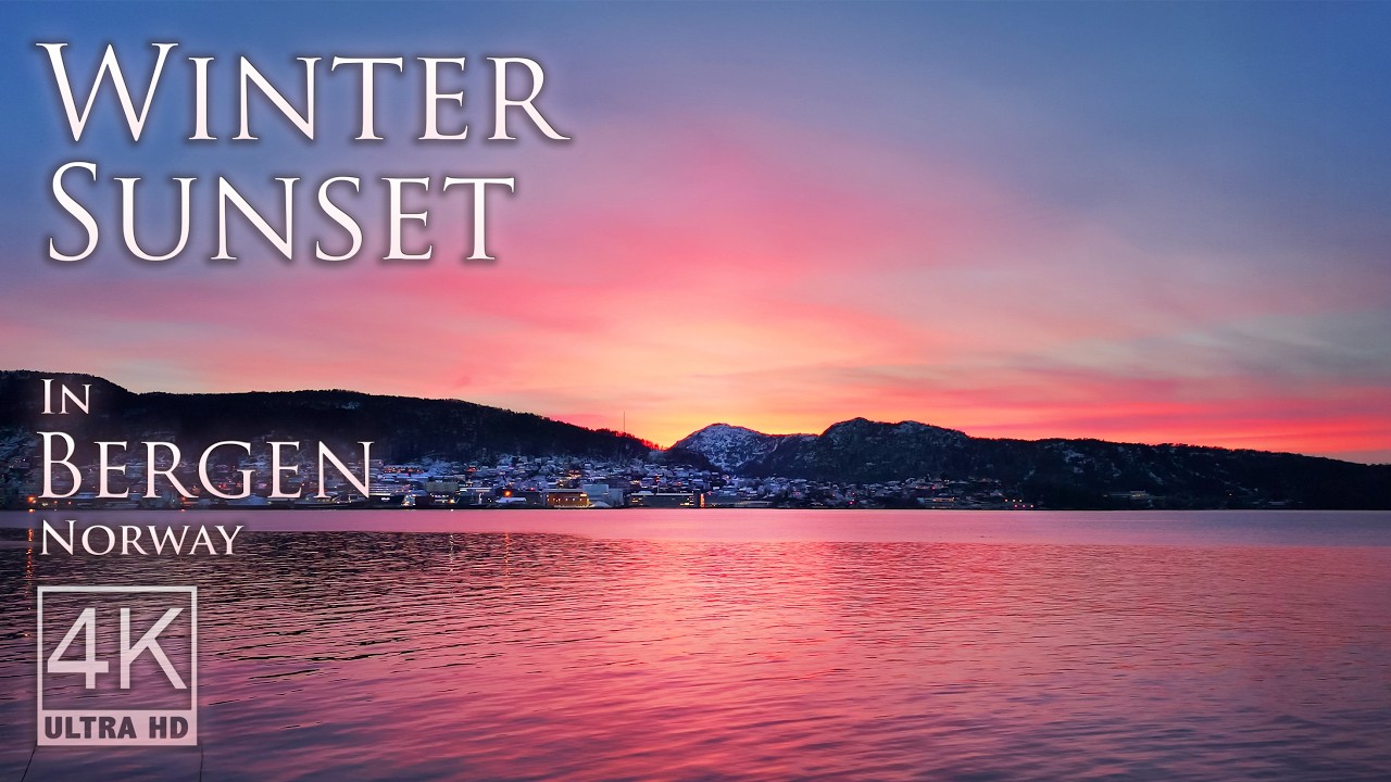 Winter Sunset in Bergen | Atmospheric 4K Walking Tour | Binaural Audio for Relaxation