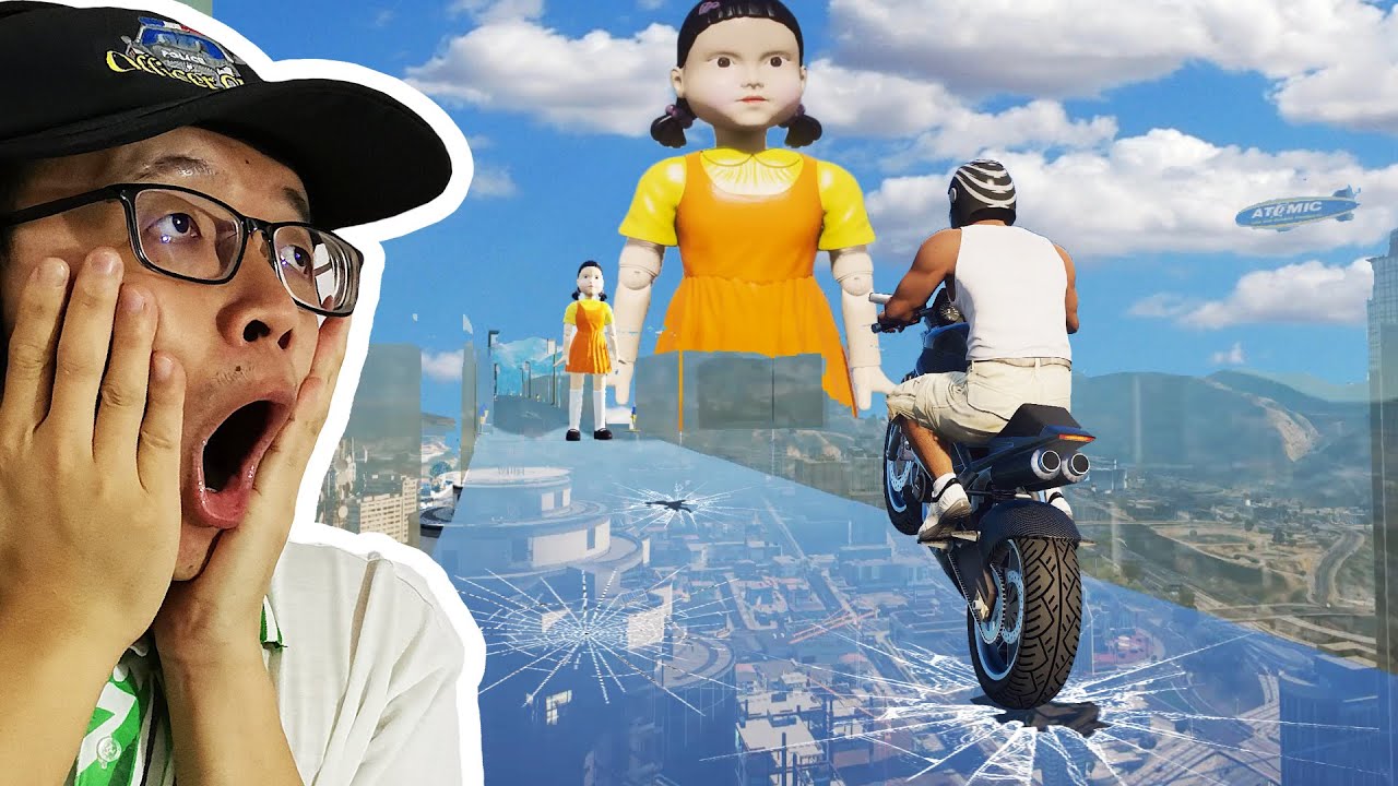GTA5 小富挑战魷魚遊戲玻璃空橋!? 小富是否能過去嗎? （太可怕了！）