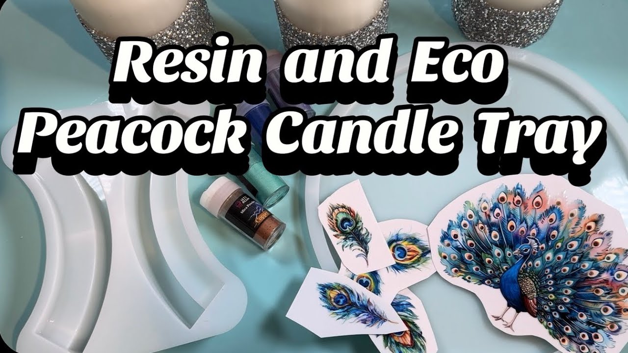 #217 Peacock UvDft Candle Tray using Resin & Eco 