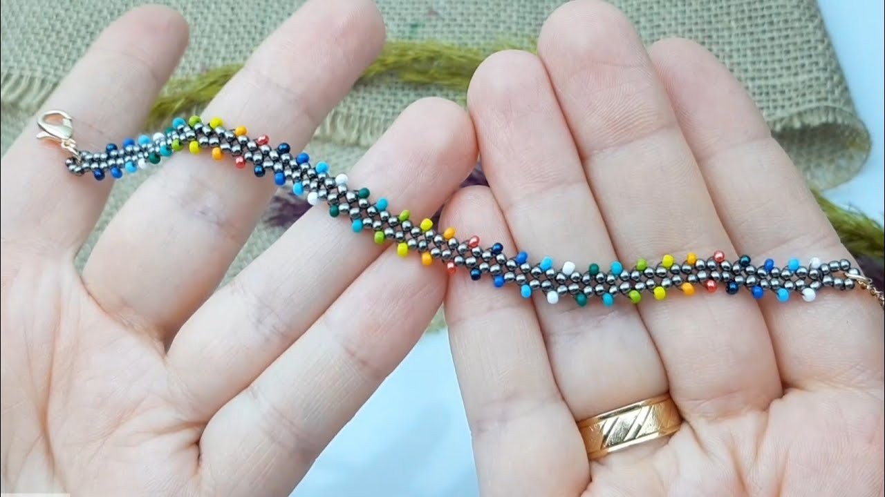 Zarif Kum Boncuklu Bileklik Yapımı. Easy Herringbone Bracelet Making. #beading  #Tutorial