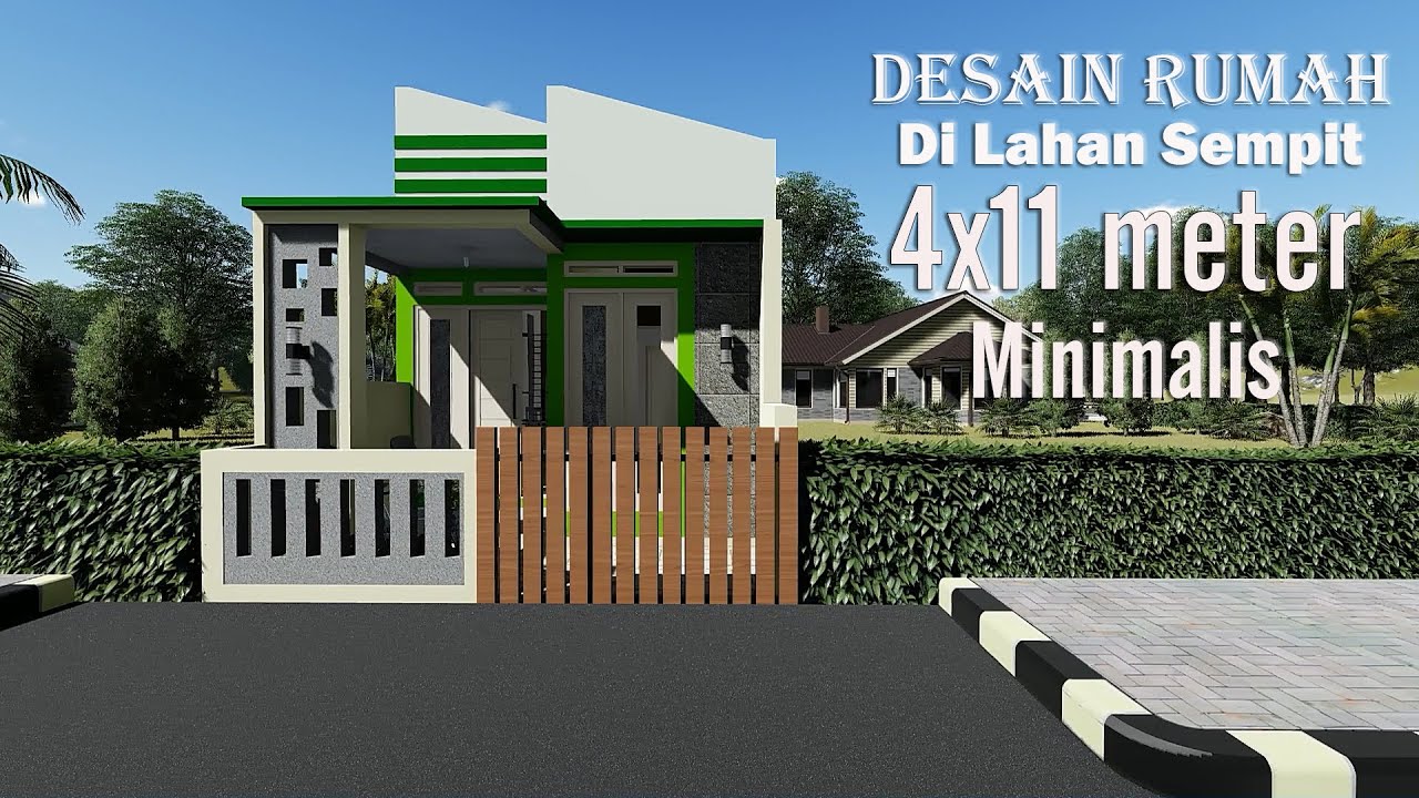 DESAIN RUMAH MINIMALIS 4x11 . Lebar 4 Meter Minimalis . Lahan Sempit , hunian tetap nyaman.