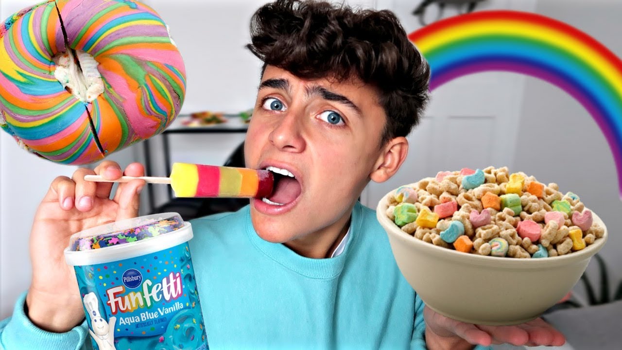 I only ate RAINBOW FOOD for 24 HOURS challenge!!!