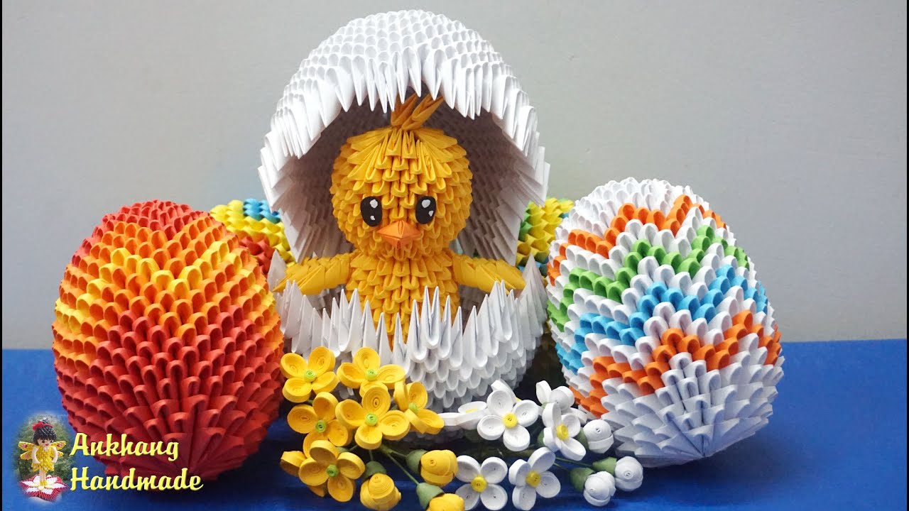 3d origami Easter chick in egg shell  tutorial | DIY paper Easter chick in egg shell , home decor
