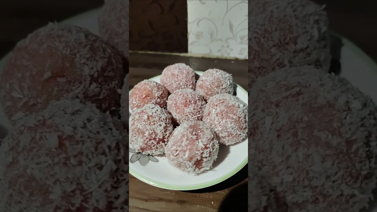 Rose coconut laddu with natural colour #shortvideo #tastyrecipes #easyrecipe #5minrecipes