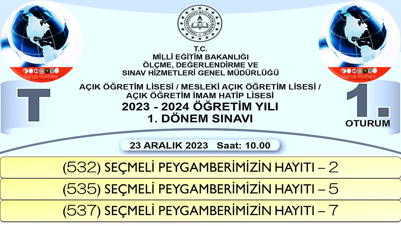 2024 / 1. DÖNEM / AÇIK ÖĞRETİM LİSESİ / SEÇMELİ PEYGAMBERİMİZİN HAYATI – 2-5-7 / 1. OTURUM