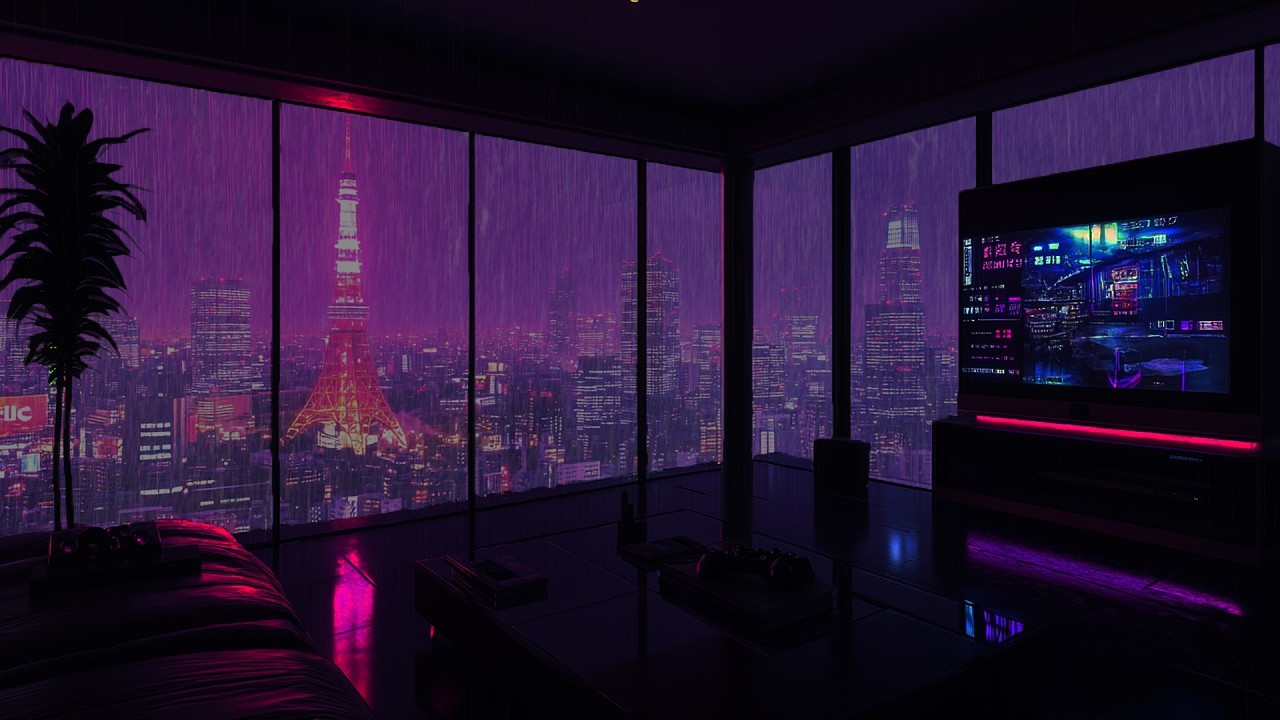 Cozy Tokyo Bedroom in Heavy Rain at Night 🌧️| Rain on Window Sounds for Sleep & Relaxing City View