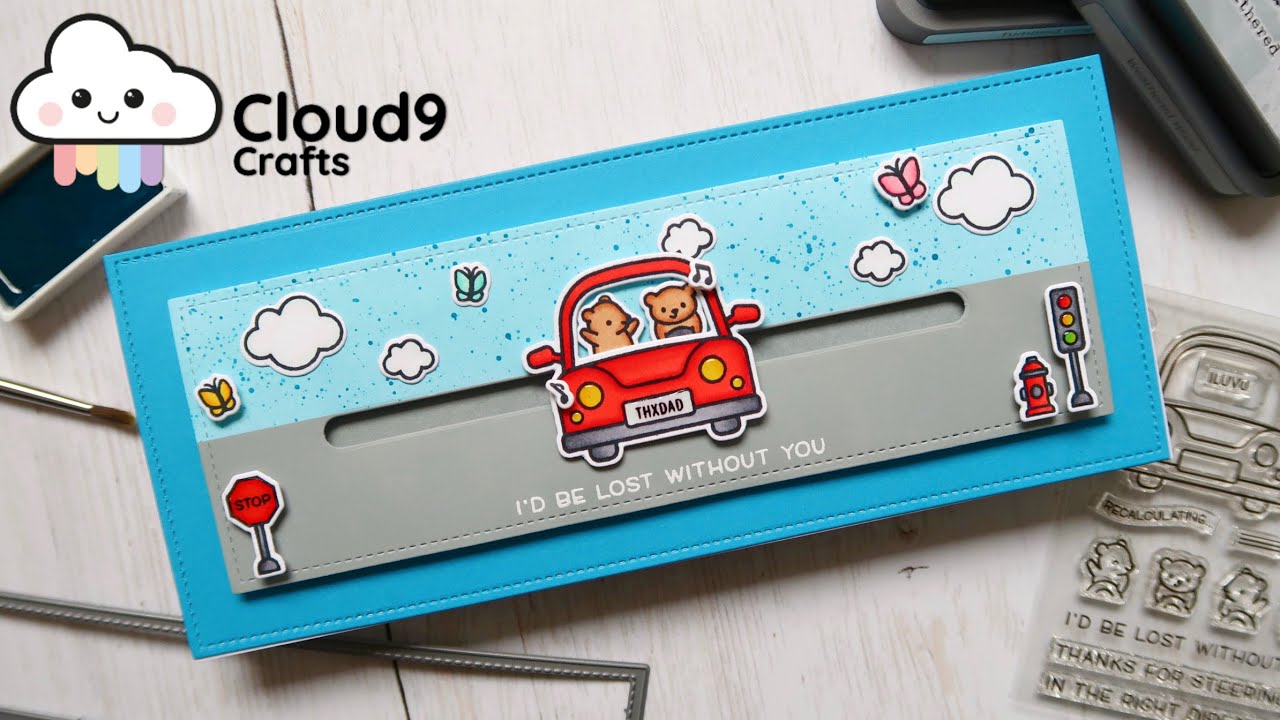 Lawn Fawn Car Critters Slimline Slider Card For Father's Day! (Cloud9 Crafts DT Inspiration)