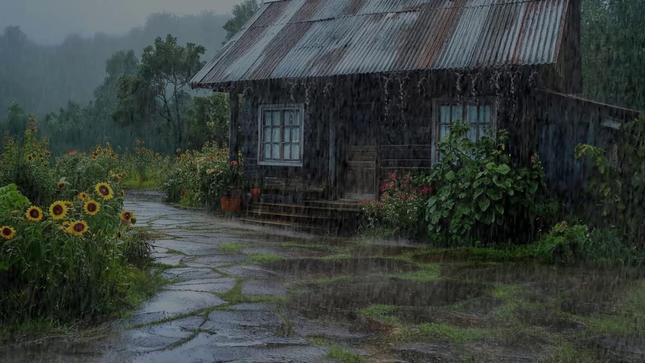 Relaxing rain ambience calming senses and improving breathing during deep night sleep