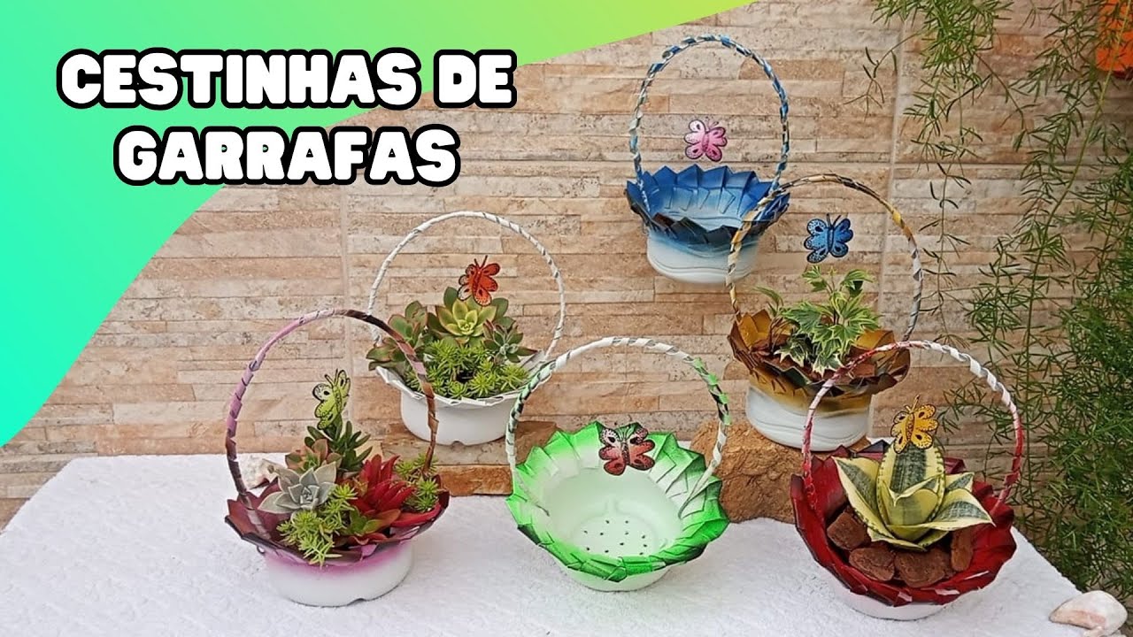 Como fazer lindas CESTINHAS com GARRAFAS de ÁGUA SANITÁRIA / Jardim sustentável / decoração