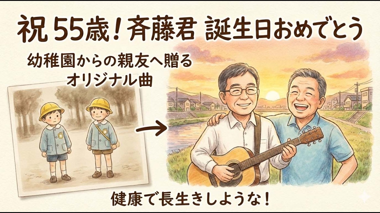 【オリジナル曲】斉藤君、55歳の誕生日おめでとう。「お互い健康で、長生きしよう」地元の親友・斉藤君へ捧げる歌