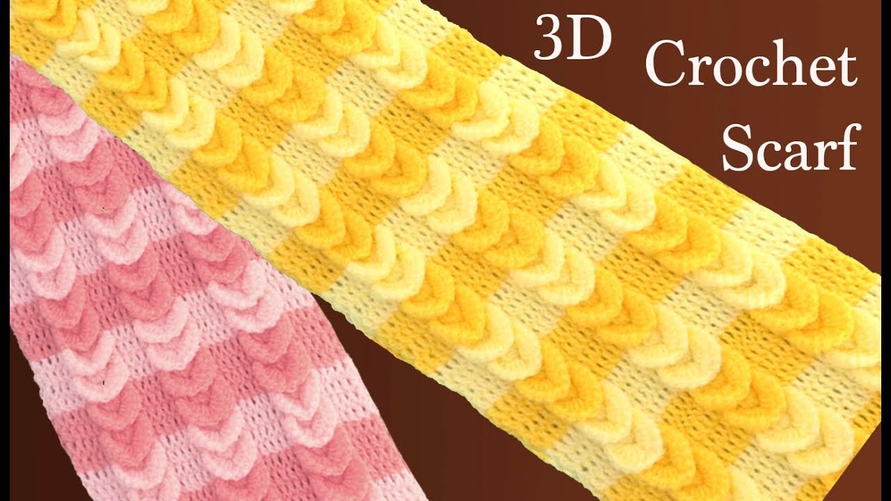 Bufanda a Crochet en punto trenzas de argollas en 3D tejido tallermanualperu