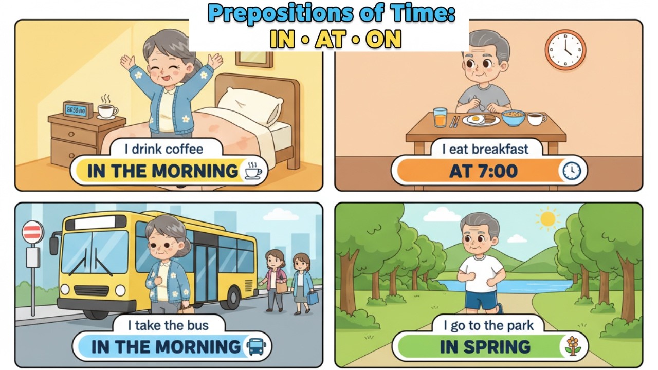 Prepositions of Time: In, At, On | 33 Examples