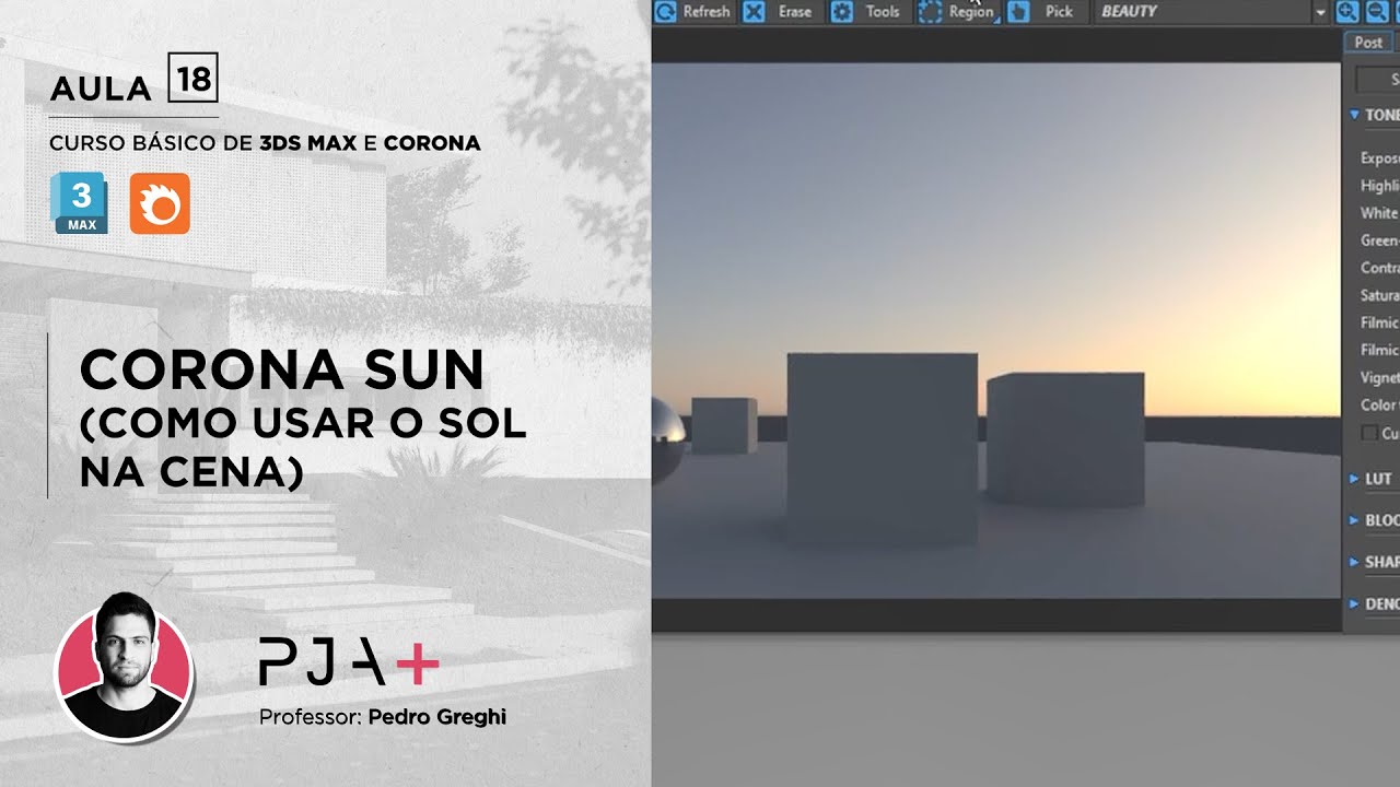 [CURSO GRATUITO DE 3DS MAX E CORONA] AULA 18 -  Corona Sun. Posicionando luz do sol
