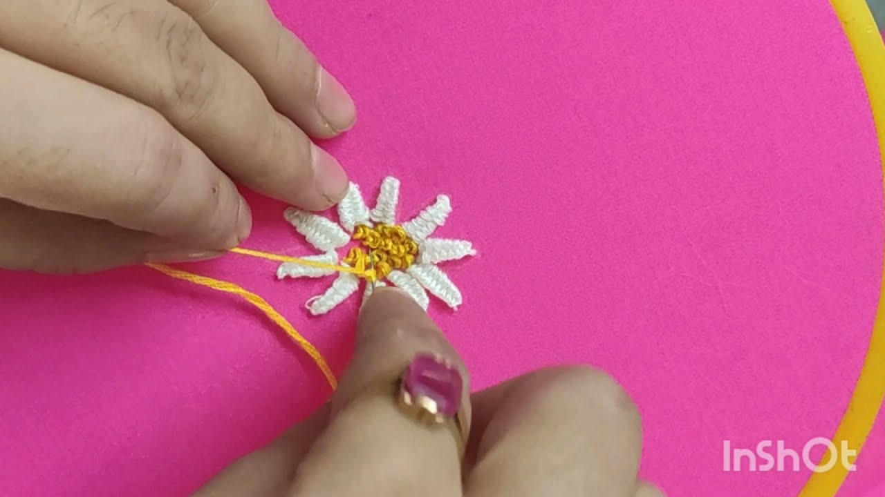 3D Hand  Embroidery Tutorial | Woven Picot Stitch Flower Design By Shab Embroideryish