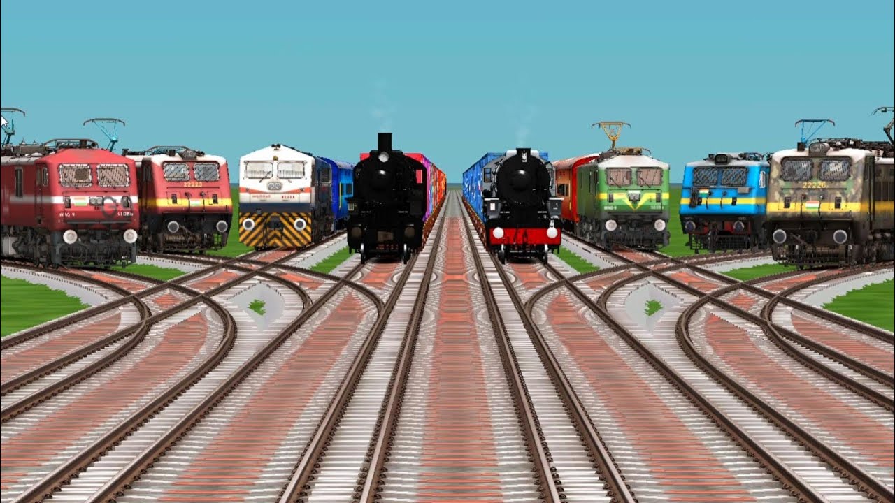 8 Indian Trains Crossing By Curved Railroad Tracks | 3d Gameplay | train simulator classic gameplay