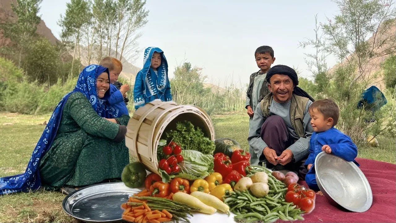 Afghan Twins Cook Traditional Okra in Nature | Authentic Village Life