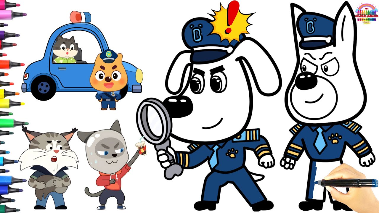 😼 Dibuja y Colorea a DOBBY Y SHERIFF LABRADOR 🔍 | 🦹‍♂️ EN BUSCA DEL LADRÓN  | Animación 🐕‍🦺 🚓