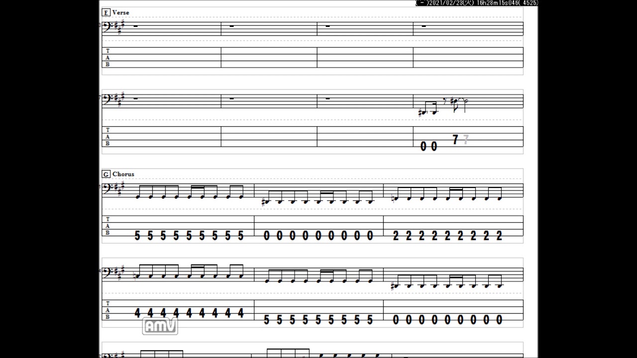 back number　僕が今できることを(半音下げ)　ベースTAB譜　JASRAC：189-4791-3