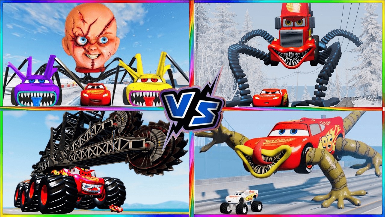 💀GIANT BOSSES  vs MONSTER Lightning McQueen ! / Challenge Tiles Hop Music Challenge 🚗🎵