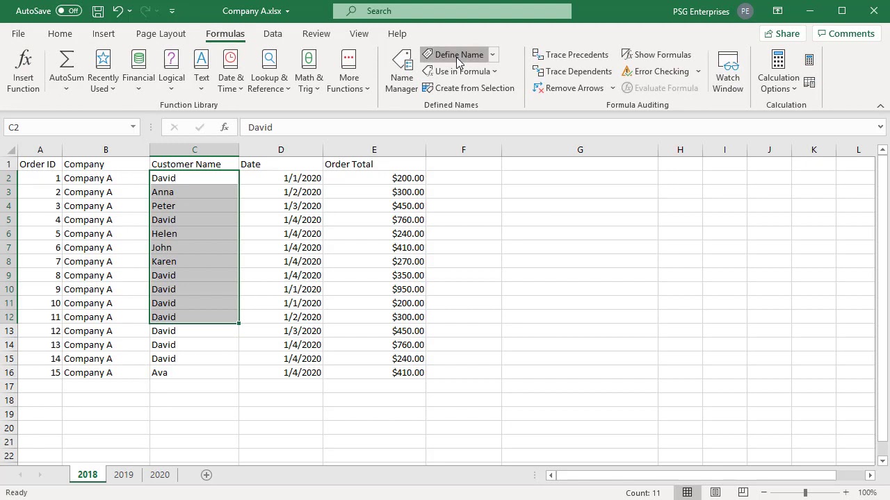 Как создать именованный диапазон в Excel — Office 365
