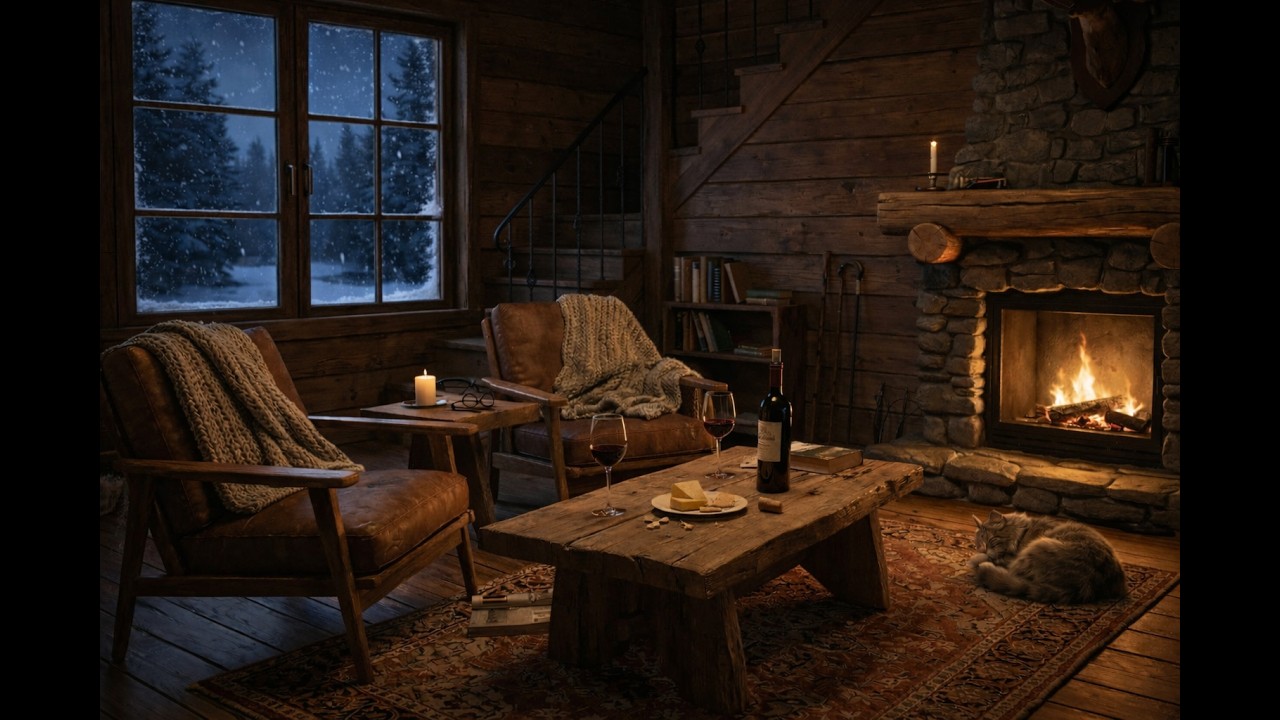 Cozy Winter Cabin Fireplace 🔥 Snowy Night Ambience for Deep Sleep & Relaxation