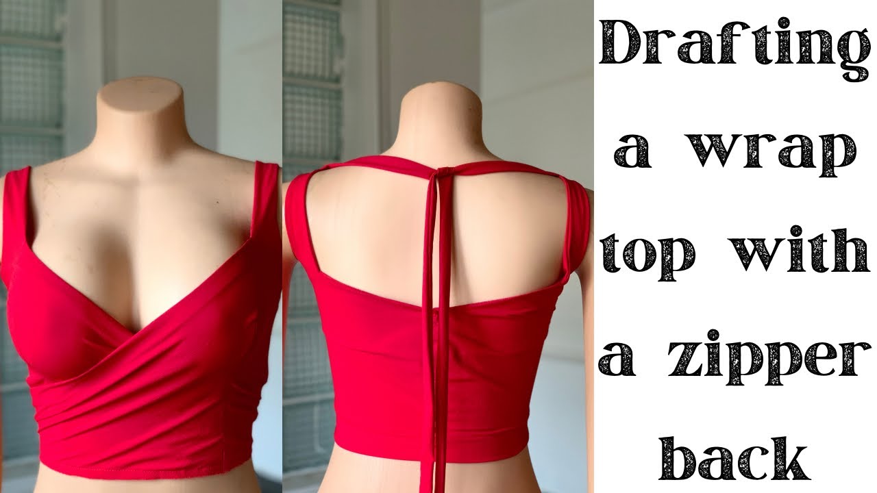 Wrap top pattern drafting with a zip | DIY overlap top with zipper