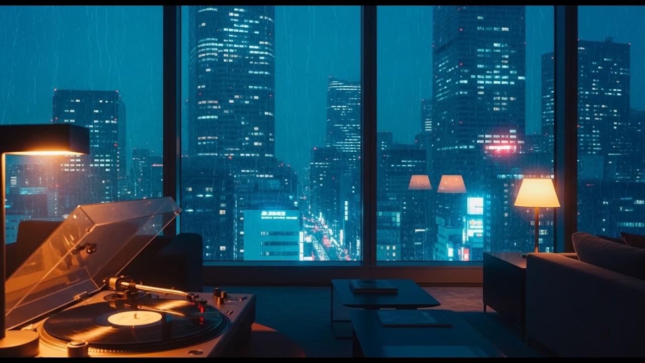 Rainy Night Jazz Cozy City Apartment Ambience | Vinyl Jazz Music for Sleep & Relaxation