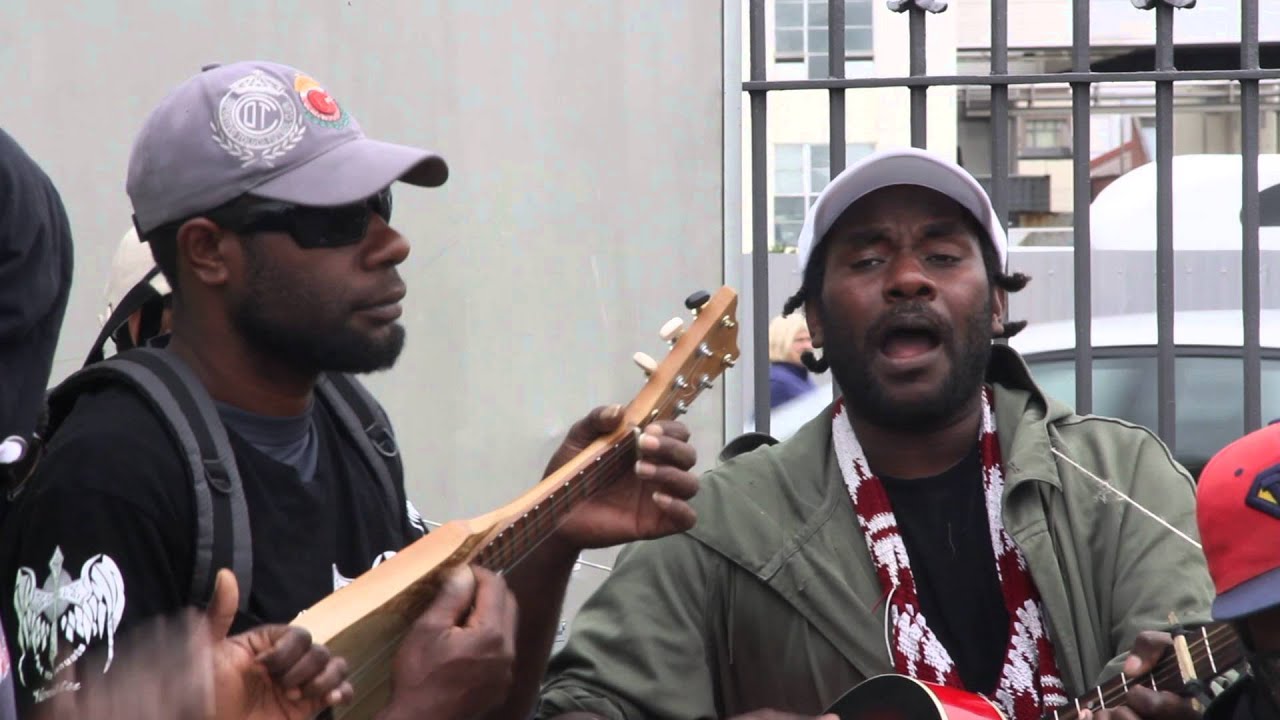 Vanuatu band play music in Dunedin market New Zealand