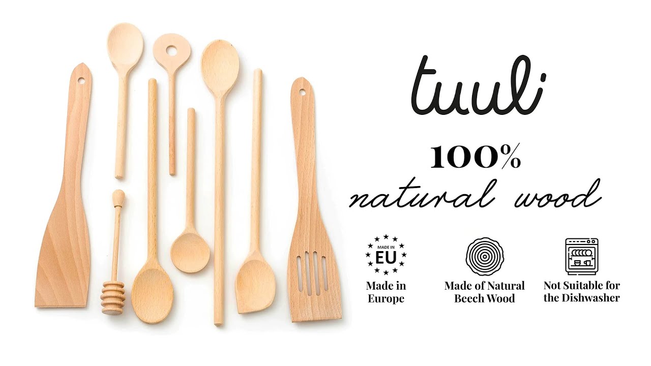 Beechwood Kitchen Utensil Set 9 Pieces Demo | Tuuli