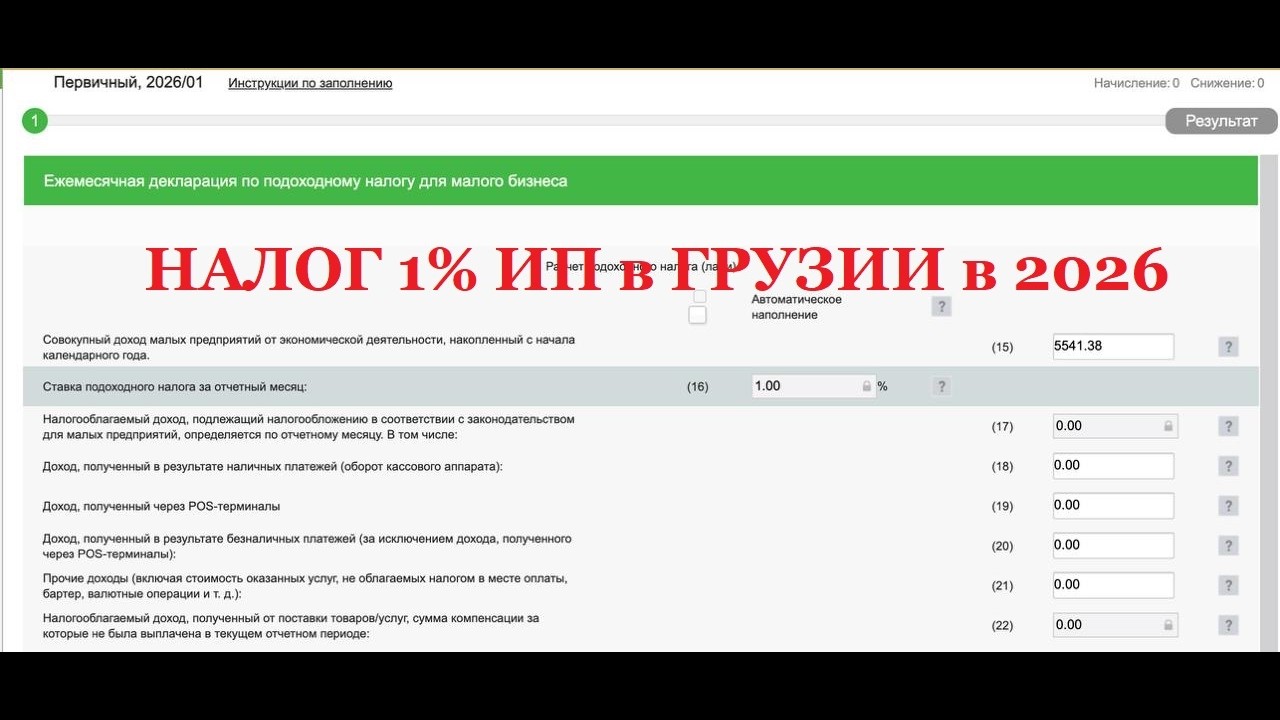 НАЛОГ 1% ИП в 2026 в Грузии Малый бизнес  Декларация Как подавать за февраль 2026г?