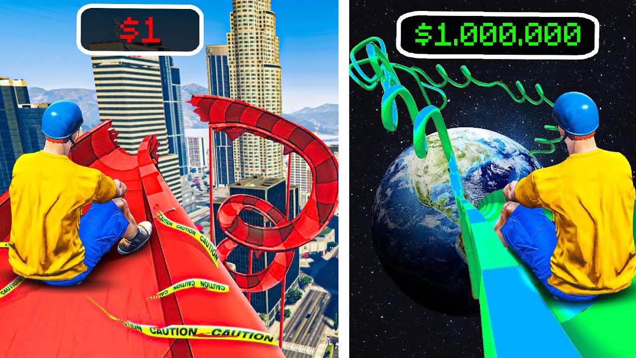Водная горка за 1 доллар против 1 000 000 долларов в GTA 5!