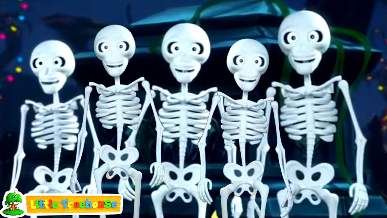 Five Creepy Skeleton, Halloween Rhyme And Spooky Cartoon Video For Kids